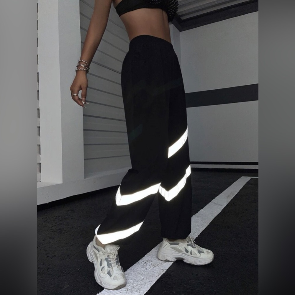 High Waist Reflective Chevron Straight Leg Pants